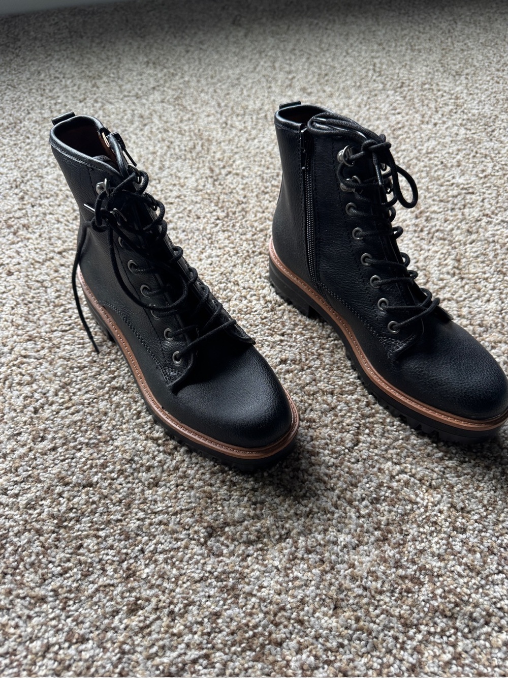 Indigo Black Lace-Up Combat Boots